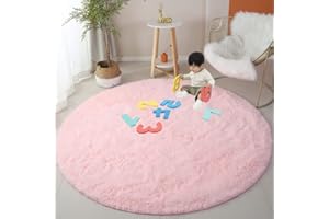 OMGREAT Pink Round Rug for Girls Bedroom, 120cm Circle Fluffy R ug for Kids R oom, Circular Furry Ru g for Baby Ro om, Fuzzy Carpet for Nursery Roo m, Plush Shag Area Rugs for Dorm, Cute Room Decor