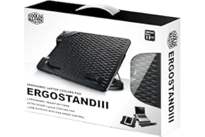 Cooler Master ErgoStand III - Ergonomic Laptop Cooling Stand, 6 Adjustable Height Settings, 230mm Ultra Silent Fan with Speed Control, Metallic Mesh Plate - Supports Laptops & Tablets Up to 17"