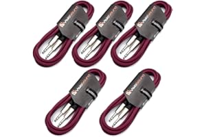 VisioSound 5 x 6.35mm 1/4" Stereo TRS Jack to TRS Jack Lead/Balanced Signal/Audio Patch Cable (Purple, 3m, Pack of 5)