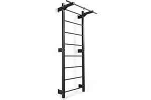 K-Sport: Pared de escalada con 8 peldaños, soporta hasta 250 kg, pared con barra de dominadas, pared de escalada de metal para montaje en pared para adultos y niños, incluye libro electrónico (idioma