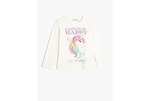Koton Girls's Unicorn Long Sleeves Crew Neck Cotton T-Shirt