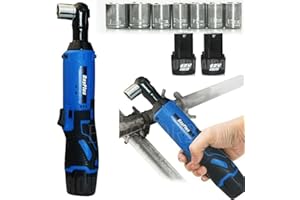 SIKY Cordless Ratchet Wrench 3/8" Electric Impact Wrench Set Right Angle Wrench 40 Nm 12V, w/ 7X Sockets Set & 2X 1500mAh Batteries, Forward/Reverse Function - Power Wrench Tool