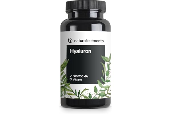 Gélules Acide hyaluronique pur – fortement dosées avec 500 mg – 500–700 kDa – 90 gélules – produit testé en laboratoire et végan