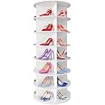 Tour à Chaussures Rotative 7 Niveaux - Meuble Pivotant 360°, Blanc, 63,6x23,6x163 Cm - Gain De Place Pour Couloir Ou Placard