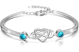 AOBOCO Infinity Bracelet Sterling Silver Love Heart Adjustable Bangle Bracelet with Birthstone Crystals, Friendship Wedding Anniversary Birthday Gifts for Her Women Wife Girlfriend Mum