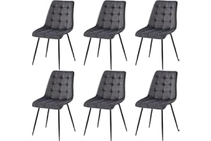 GrandCA HOME 6er-Set Esszimmerstühlen mit samtgepolstertem Sitz, Moderne Küchenstühle mit Metallbeinen, Hellgrau