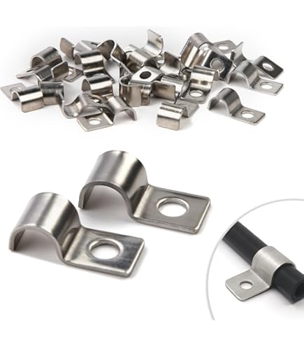 30x metalen kabelklemmen, metalen buisklemmen, M8 V2A RVS 304 buisbevestiging, slanggesp, enkelgats buishouder, halve klem, bevestigingsklem, kabelbevestiging voor kabelbuizen 8 mm