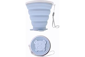 DAWOOWF 270 ml gobelet portable pliable de voyage avec couvercle en plastique, gobelet pliable en silicone sans BPA, réutilisable, idéal pour pique-nique, camping, randonnée et voyage (Bleu)