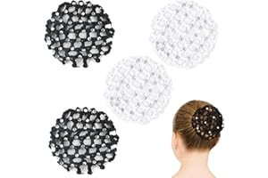 AFCJLTO 4 Stück Net for Hair,Ballett Duttnetz,Haarnetze Frisuren,Hair Net,Dutt Netz Haarnetz,Dutt Ballett Mädchen,Dutt Glitzer,Geeignet für Frauen und Mädchen（schwarz, weiß）