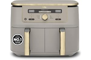 Ninja MAX Dual Zone Digital Air Fryer, 2 Drawers, 9.5L, 6-in-1, Uses No Oil, Air Fry, Max Crisp, Roast, Bake, Reheat, Dehydrate, Non-Stick, Dishwasher Safe Baskets, Stone Gold DZ400UKSTGD