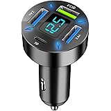 4-Porte Caricabatteria Auto USB C, 50W QC3.0 & PD Caricabatterie Veloce Accendisigari USB C Adattatore con Voltmetro LED, Com