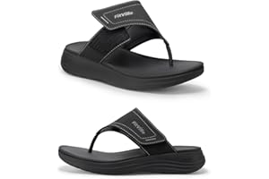FitVille Womens Wide Fit Flip Flops Arch Support Non Slip Wedge Sandals Ladies Summer Slippers for Flat Feet Plantar Fasciitis