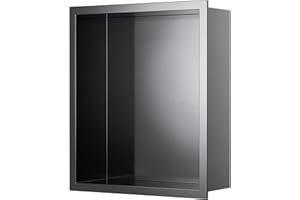 KEOKBON 25 x 30 x 10 cm Nano-Graphite Wall Recess Shower Stainless Steel Single Shelf Storage No Tiles Required Shower Niche for Shower Shower Shelf Bathroom