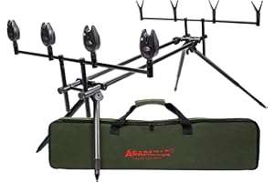 ARAPAIMA FISHING EQUIPMENT® Treppiede per Canna da Pesca 'Riverbank' Set per 4 canne | Portacanna con Borsa, allarmi di morso, Teste di Supporto