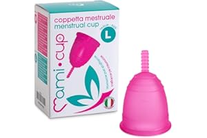 MAMICUP - Coppetta Mestruale Morbida in Silicone Medicale 100% Made in Italy, Totalmente Anallergica Priva di Lattice e Additivi, Coppette Mestruali per Ciclo - Taglia L - Rosa