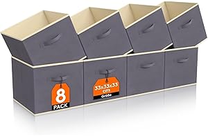 Lifewit 8 Stück Aufbewahrungsbox aus Stoff, Faltbar Aufbewahrungswürfel Aufbewahrung aus Vliesstoff mit Griff für Würfelregal Regal Einsatz, 33 x 33 x 33 cm, 36L, Grau