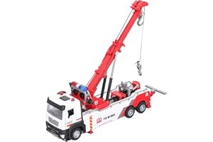 GHZSTE 1:32 Crane Truck Toy for Kids Sound Light 360 Degree Rotating Arm 2 Hook Engineering Heavy Crane Truck Model