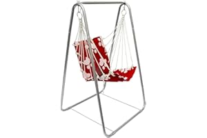 AMANKA Swing complete set | Seat + hanging metal Stand | for Children loads up to max 50Kg | compact durable for indoor and outdoor | swinging hanging chair with support | Red with white paw prints