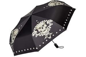VON LILIENFELD Parasol kieszonkowy, czaszka, czaszka, wiatr, automatyczne otwieranie, zamykanie, stabilny, lekki, czarny, D100/L50