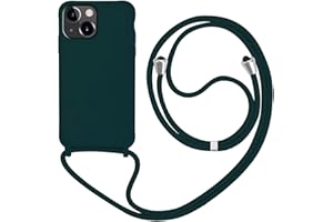 MEVIS MEIVS Funda Compatible con iPhone 13, Ajustable Collar Correa de Cuello CordónCarcasa de Silicona-Verde Oscuro