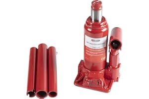 Start - Cric Hydraulique à Bouteille 2T | Entretien & Urgence Auto | Hauteur Réglable | Acier Durable | Compact & Facile à Transporter, Rouge, Acier allié