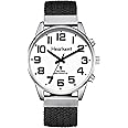 Hearkent British English Talking Watch with Large Numbers Self-Setting for Visually impaired, Blind or Elder People, Men Size (Nylon Black)