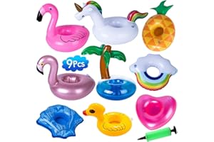 Soporte Inflable para Bebidas, Fyvadio 9 Piezas Flotador Inflable Posavasos para Bebidas con 1 Bomba de Aire Libre, Soporte Flotante de Baño para Fiesta de Piscina Playa Mini Juguetes Hinchables