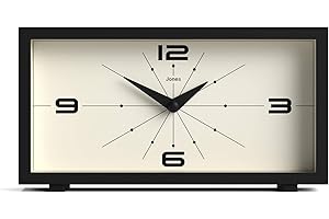 JONES CLOCKS® Odeon desk clock | Modern rectangular design | Black | Stylish retro look for shelf, table, mantel or bedside
