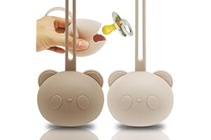 AGOGUE Pudełko na smoczek, w kształcie pandy, pudełko na smoczek w podróży, akcesoria dla niemowląt, 0-6 miesięcy, do przechowywania, smoczek, pudełko do przechowywania, dla niemowląt i małych dzieci (beżowe