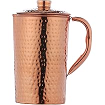 Distributeur D'eau En Cuivre Pur Ayurvédique - 8 Litres, Finition Martelée, Avec 2 Verres Et 1 Bouteille