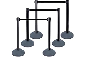 ZincOrange Set da 6 pezzi con pali di intercettazione estraibili, pali di barriera, cinghia estensibile da 3 m, barriera di sicurezza per il controllo della folla