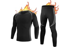 Hyppry Men's Thermal Underwear Set Bottom Fleece Lined Long Johns Warm Thermal Tights Quick Dry Top and Bottoms for Running Cycling in Winter