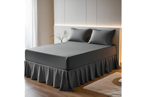 BLOOM BLENDS 100% Egyptian Cotton Fitted Valance Sheet – 16"/40cm Extra Deep Pocket, Easy Care & Machine Washable, Luxury Frilled Bed Sheet – Single, Double, King Sizes (Charcoal, Double)