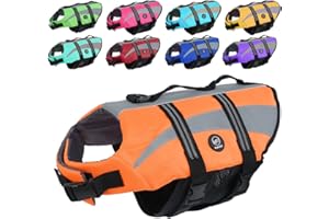 EMUST Giubbotti di salvataggio per cani, regolabili per barca, giubbotti di salvataggio ad alta visibilità per cani, costume da bagno di sicurezza per cani, arancione, XL