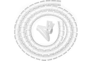 YIEJOYA Gaine de gestion de câbles, 2 m, avec clip de rangement pour câbles USB/TV, cordons d'alimentation à la maison et au bureau, tube flexible en spirale - Blanc