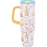 House of Quirk 1200ML Stainless Steel Tumbler with Handle & Pop-Up Lid, Leakproof Travel Cup, Fits Car Cup Holder (Pickle Blo