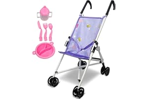 Anivia Dolls Pram, Doll Pram for 2 Year Old Girls, Stroller Dolls Pushchair, Stroller Toys with Kitchen Utensils - Purple