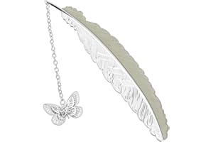 Jeffdad Marque-page en métal brillant avec plumes, marque-page vintage unique qui brille dans le noir avec pendentif libellule 3D pour les amateurs de livres (papillon argenté)