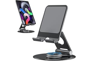 OMOTON Supporto Tablet Girevole 360°, Porta Tablet Regolabile per iPad, Stand Tablet Pieghevole da Tavolo in Alluminio, Dock Compatibile con iPad Air/Mini, iPad Pro 11/12.9, Samsung Galaxy, Nero