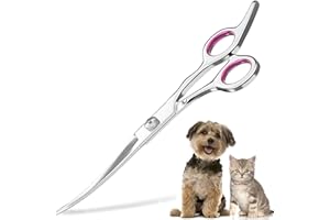 BUKYCAT 7 Pollici Forbici Toelettatura Cani, Forbici Professionali Cane, Forbici Curve per Cani e Gatti, Forbici Curve Toelettatura, Forbici per Cani per La Toelettatura di Cani Gatti (A)