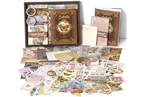 BetterJonny 162 Pcs Aesthetic Scrapbook Kit, Journaling Supplies Butterfly Theme Vintage Scrapbook Journaling with A6 Grid Notebook Washi Paper Stickers Art for DIY Arts Crafts Collage Decorative