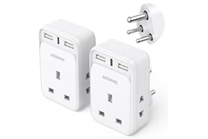 AODENG UK to India Plug Adapter 2 Packs, Grounded UK to India Travel Adapter with 3 USB Ports 32W USB C Fast Travel Charger, Travel Adaptor Plug UK to india for India, Pakistan, Sri Lanka, Yemen(Type D)