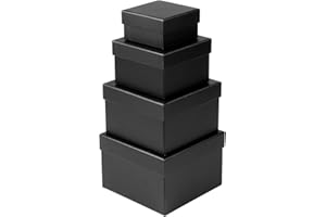 Briful Gift Box with Lid Square Paper Jewelry Gift Boxes Small Storage Box, Set of 4 Assorted Sizes, Suitable for Gifts, Bridesmaids, Crafting, Toys, Gift Packaging Box - Black