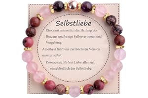 UEUC Heilstein-Perlenarmband für Frauen, Armband mit natürlichen Edelsteinen, Gleichgewichtsschutz, spirituelles Kristallperlenarmband zur Angstlinderung mit Bedeutungskarte