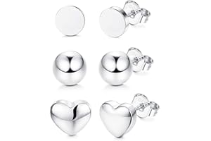 Sllaiss 3 pary srebro wysokiej próby 925 małe kolczyki sztyfty zestaw dla kobiet różne kształty małe kropki serce kula kolczyki sztyfty