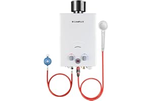 Camplux BW158C - Scaldabagno istantaneo a gas, con copertura antipioggia, Tankless LPG, 6 l, 12 kW, 50 mbar, per campeggio, doccia di cavalli