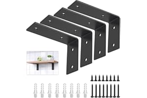 YUMORE Soportes para Estantes, Escuadras Estanterias 125x85x45 mm en L de Inoxidable en la para Estantes de Madera, Negro,Incluye Tornillos, 4 Piezas