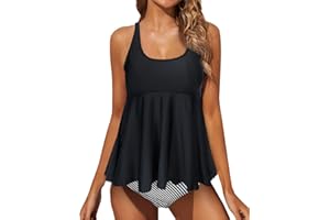 JFAN Stroje kąpielowe Damskie 2 Kawałki Tankini Okrągły Dekolt Bikini Góra i Dół Stroje kąpielowe Kobiety Reduktor Brzucha Duże Rozmiary