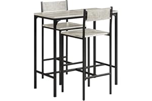 SoBuy Conjunto Mesa Alta de Cocina con 2 taburetes Altos – Mesa Barra Cocina 87 cm Altura – Ahorra Espacio para Comedor pequeño, balcón – Estilo Industrial Madera y Metal OGT03-HG