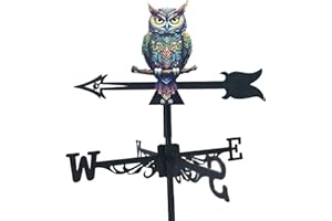 RISTPAL Metal Owl Wind Vane for Garden, 16 Inch Whimsical Metal Weathervane with Directional Arrows, Colorful Outdoor Roof Decor for Farmhouse Patio Yard,Outdoor Patio Roof Decoration